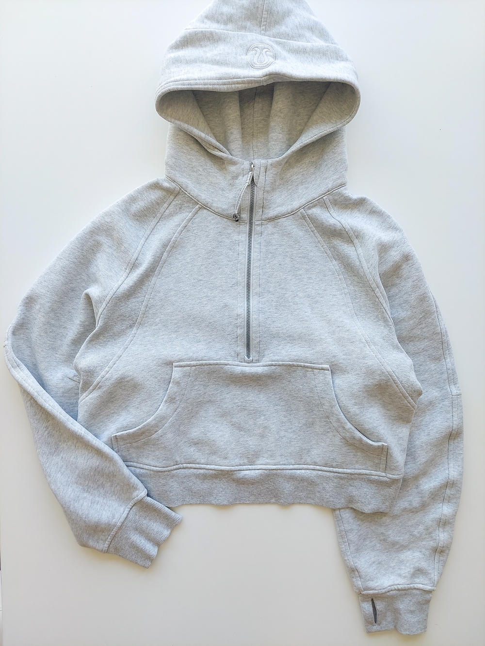 Lululemon M/L Scuba Oversized Light Gray Half-Zip Hoodie Sweatshirt Women's Crop